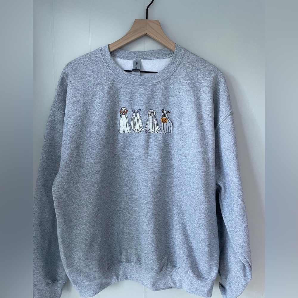 Grey Embroidered Ghost Dogs Sweatshirt